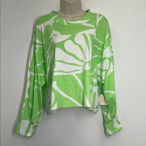 Free People - NWT Full Bloom Bright Neon Crewneck Long Sleeve Blouse Size Small - Picture 2 of 12